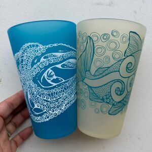 Silipint Octopus Ink Marine Life Reusable Unbreakable 16oz Tumblers Set Of 2